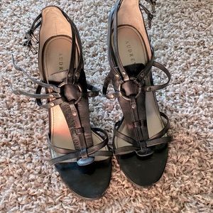 Black strap sandal heels